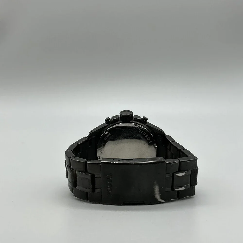 Fossil Decker CH-2607 Mens Watch 43mm Black Chronograph Stainless New Battery